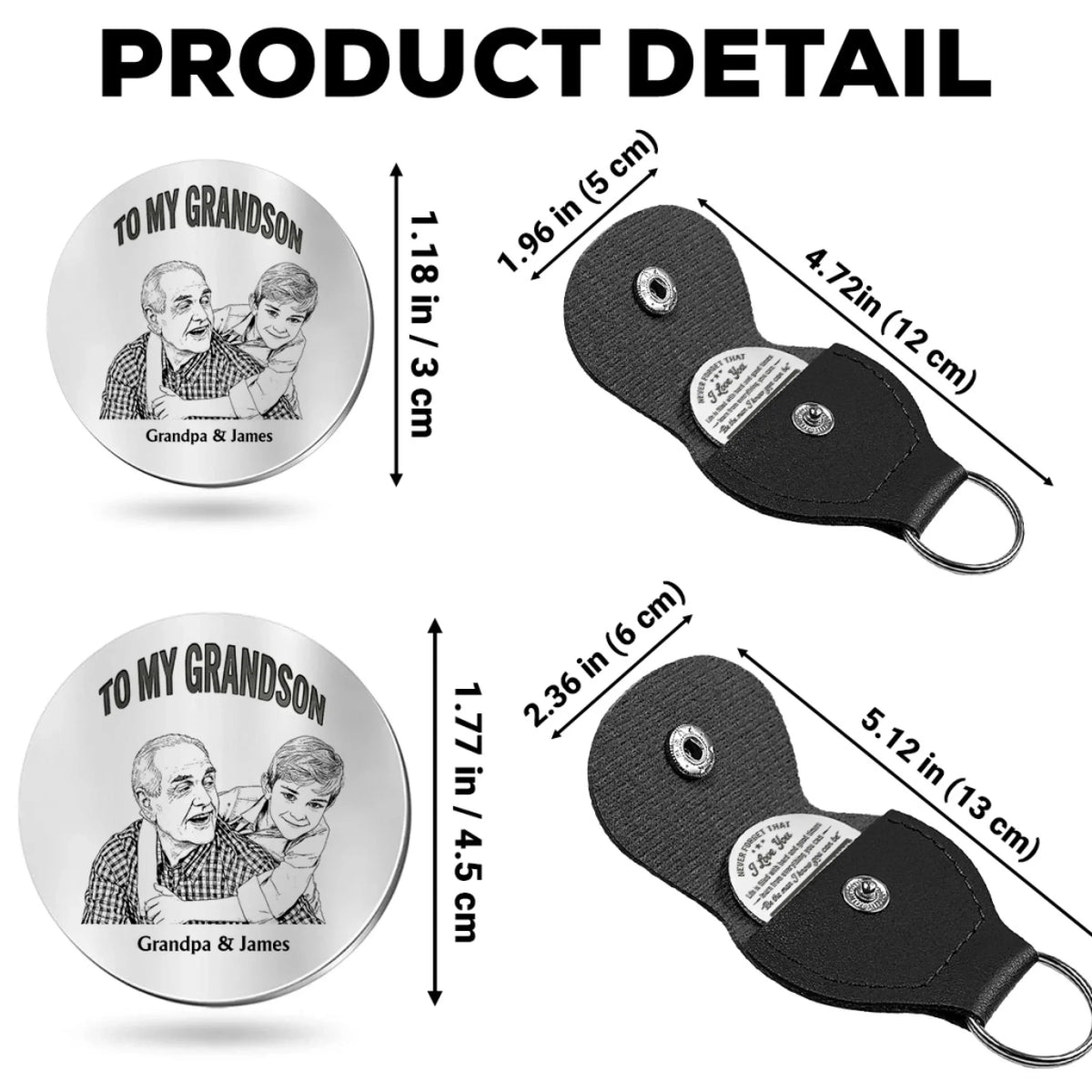Custom Sketch Line Art Coin Keychain For Grandson Nephew, Family Keepsake • To My Grandson Pride And Joy - Personalized Pocket Hug