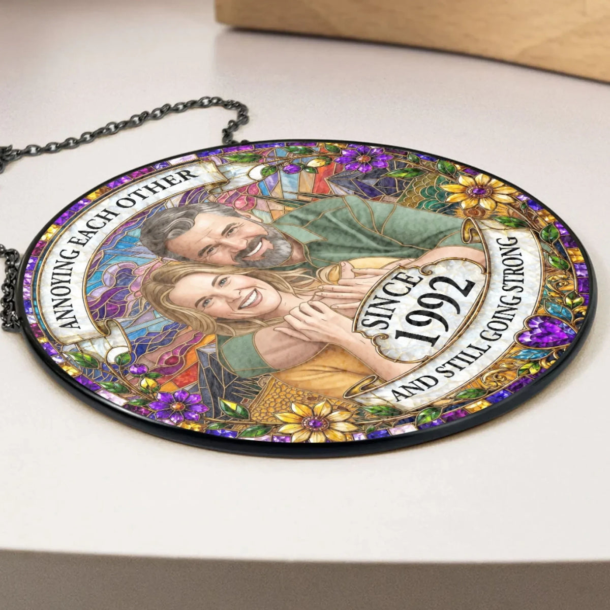 Custom Photo Couple Hanging Decor, Anniversary Valentine's Day Gifts • photo Couple Family - Personalized Window Hanging Suncatcher
