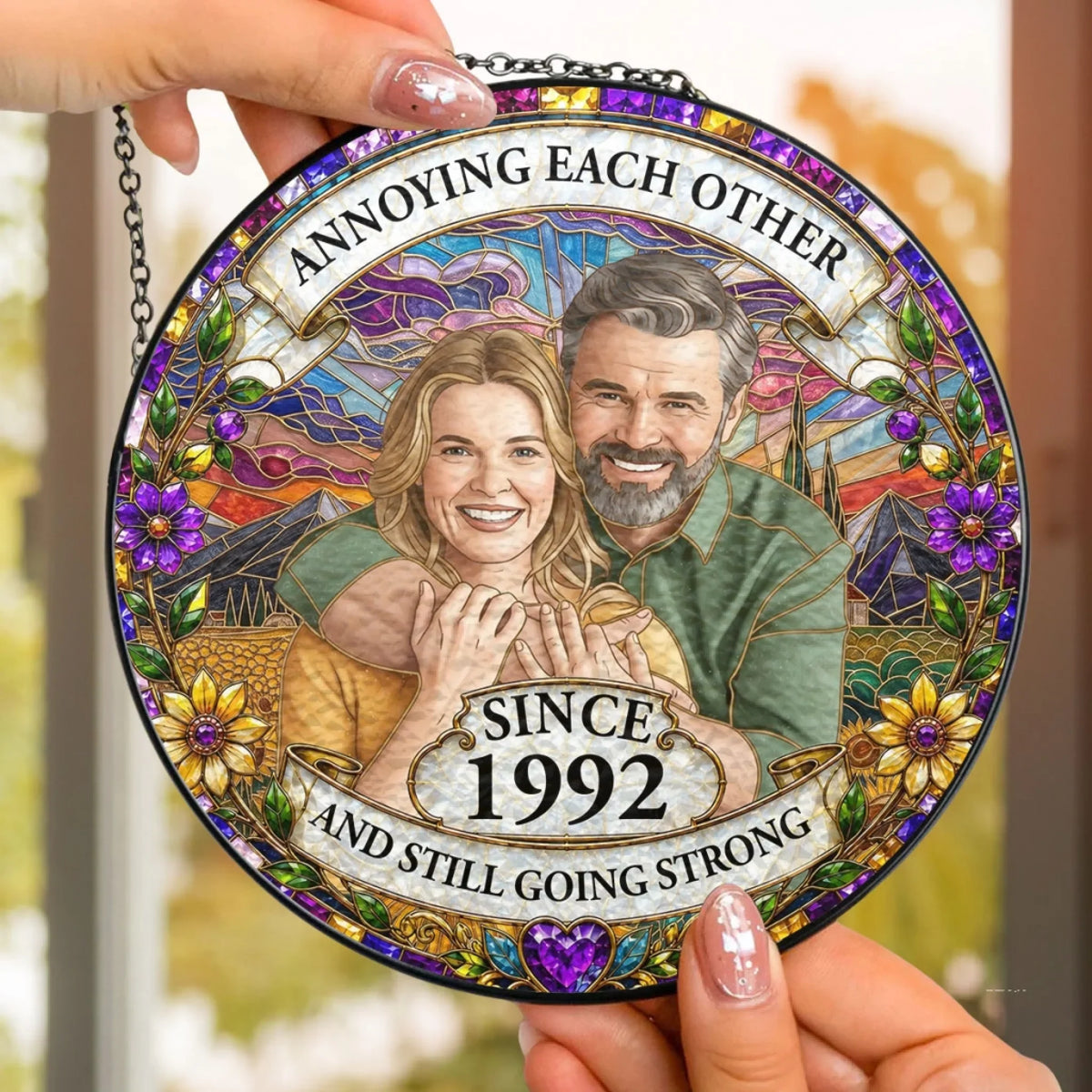 Custom Photo Couple Hanging Decor, Anniversary Valentine's Day Gifts • photo Couple Family - Personalized Window Hanging Suncatcher