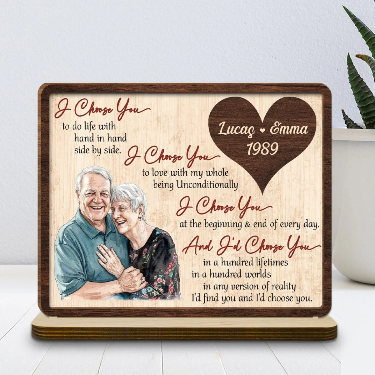 Custom Couple's Decor, Anniversary & Wedding Gift • My Love My Choice - Personalized 2-Layer Wood Plaque With Flat Base