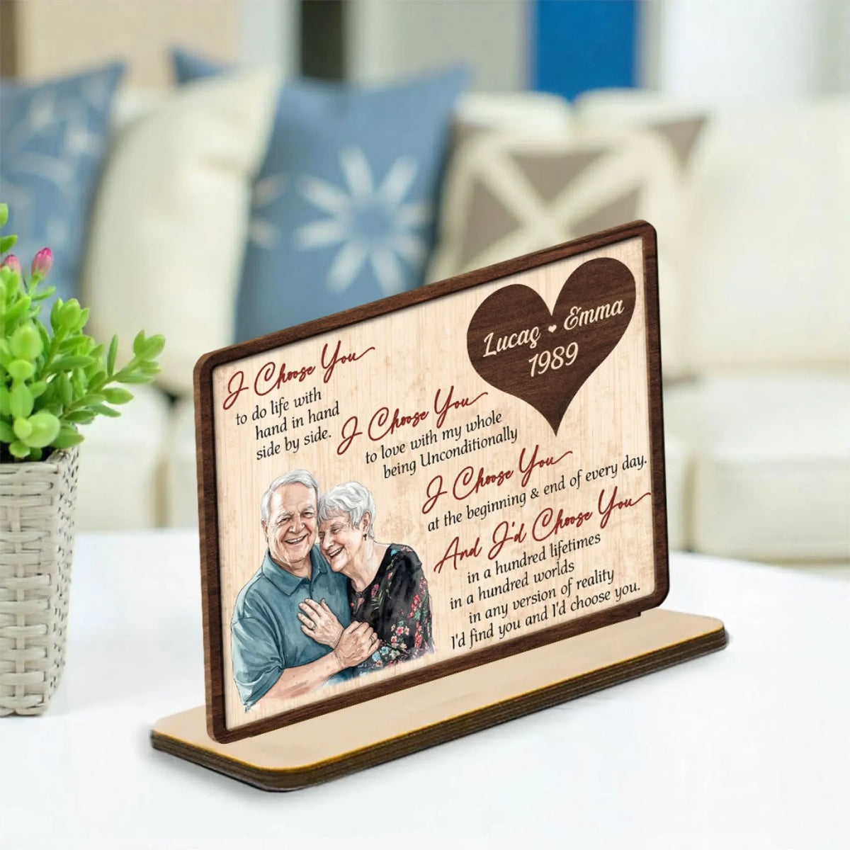 Custom Couple's Decor, Anniversary & Wedding Gift • My Love My Choice - Personalized 2-Layer Wood Plaque With Flat Base