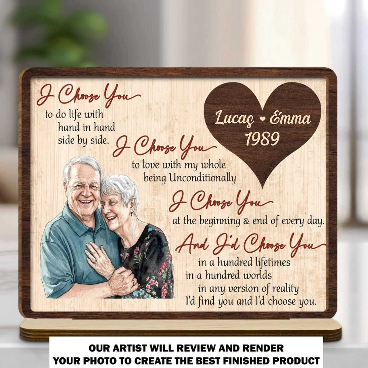Custom Couple's Decor, Anniversary & Wedding Gift • My Love My Choice - Personalized 2-Layer Wood Plaque With Flat Base