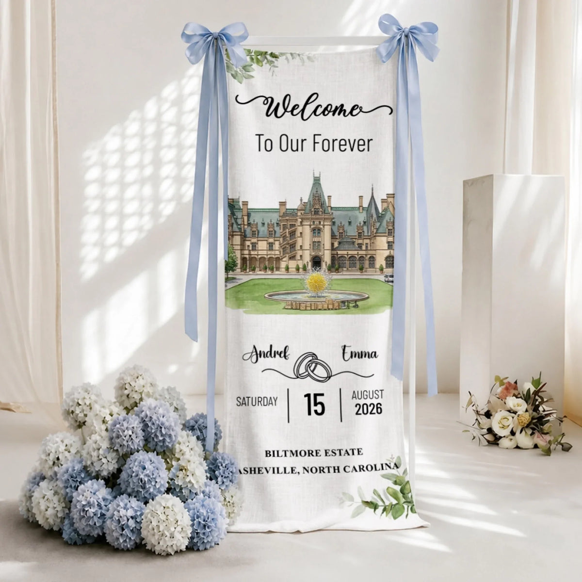 Welcome To Our Forever - Personalized Welcome Linen Sign