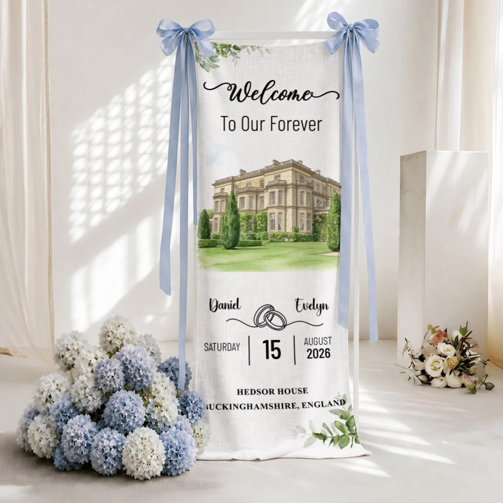 Welcome To Our Forever - Personalized Welcome Linen Sign