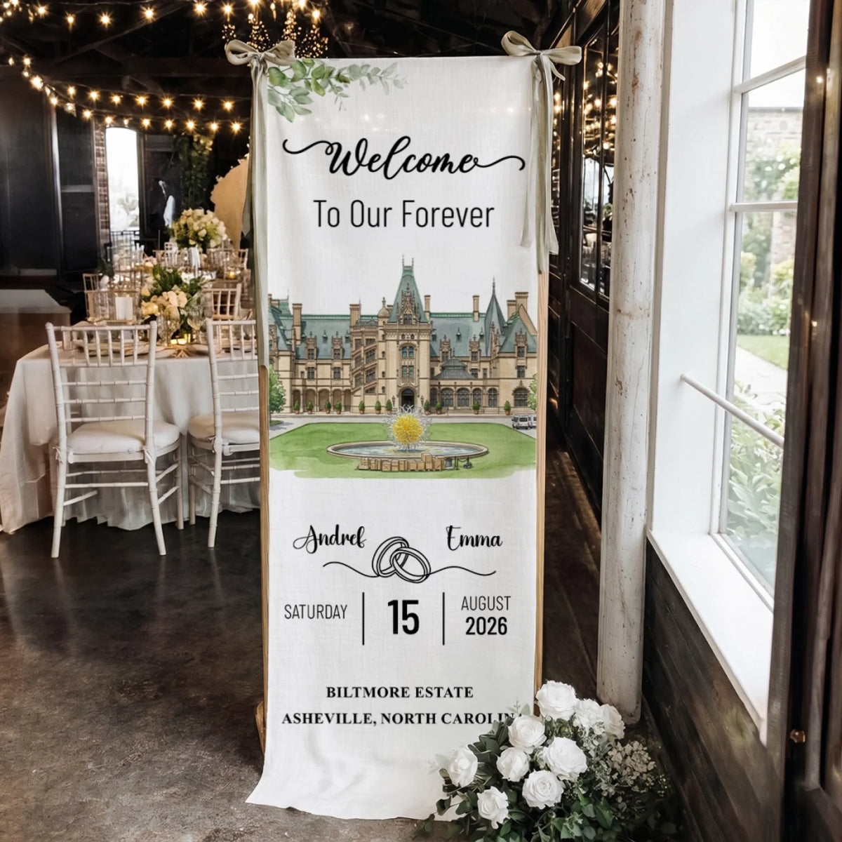 Welcome To Our Forever - Personalized Welcome Linen Sign