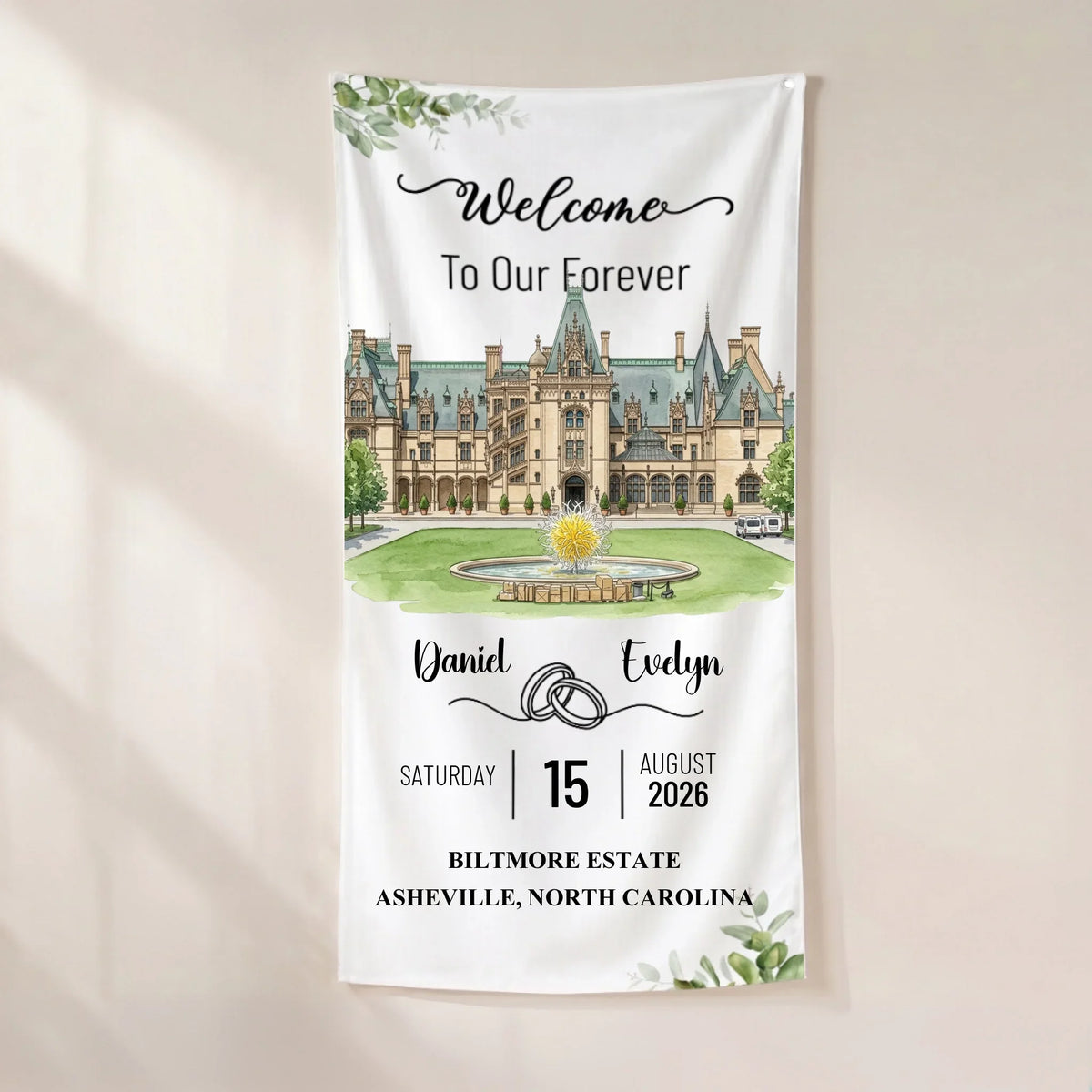 Welcome To Our Forever - Personalized Welcome Linen Sign