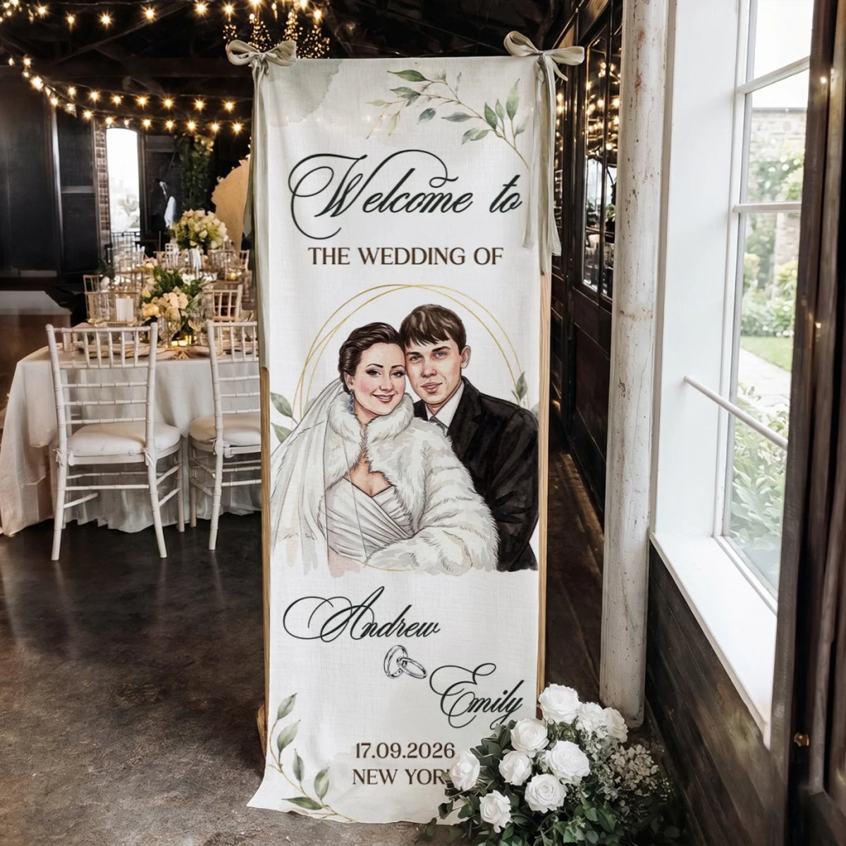 Welcome To The Wedding Of Us - Personalized Welcome Linen Sign