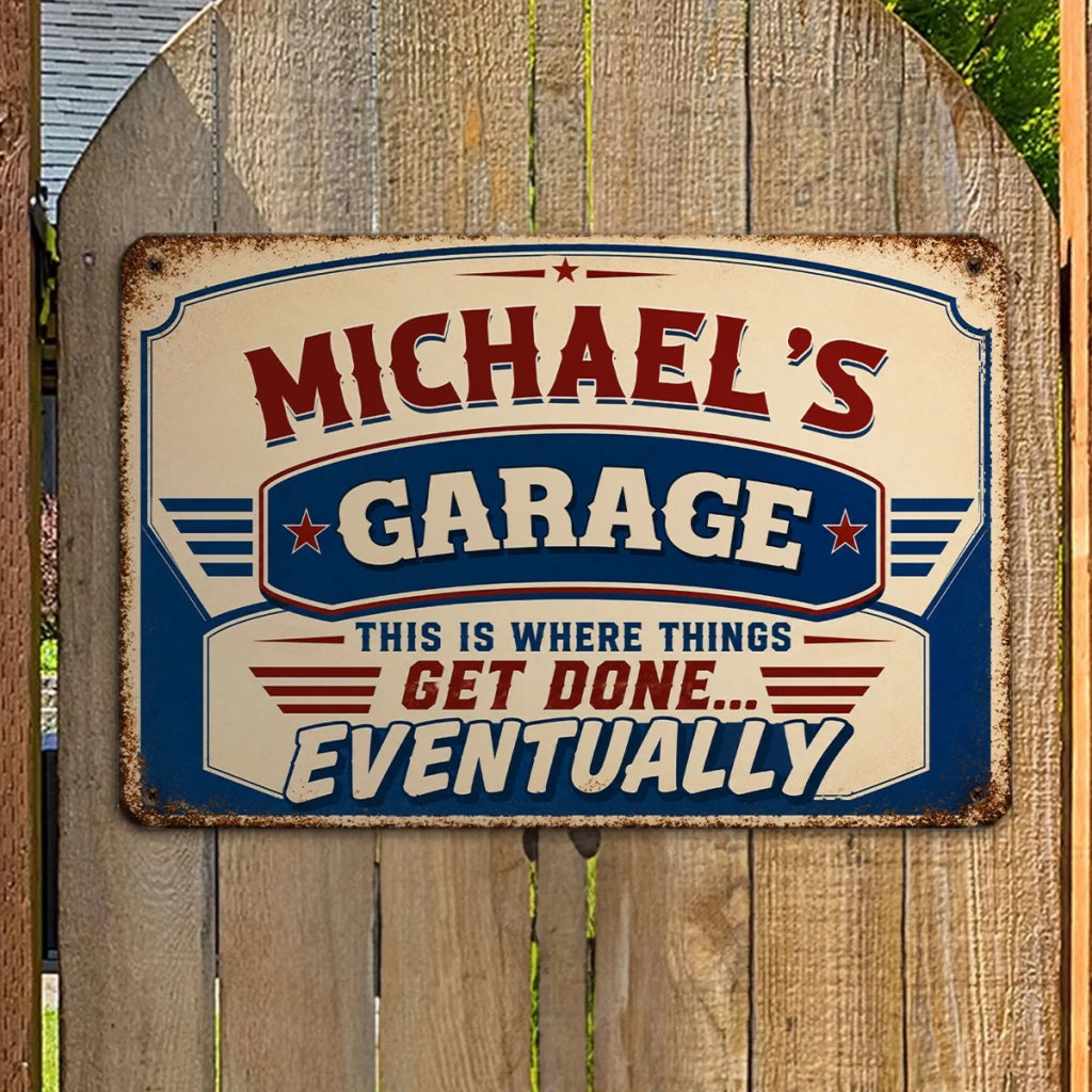 Custom Couple Anniversary Wall Decor Keepsake Gift • Good Things Take Garage Time - Personalized Metal Sign
