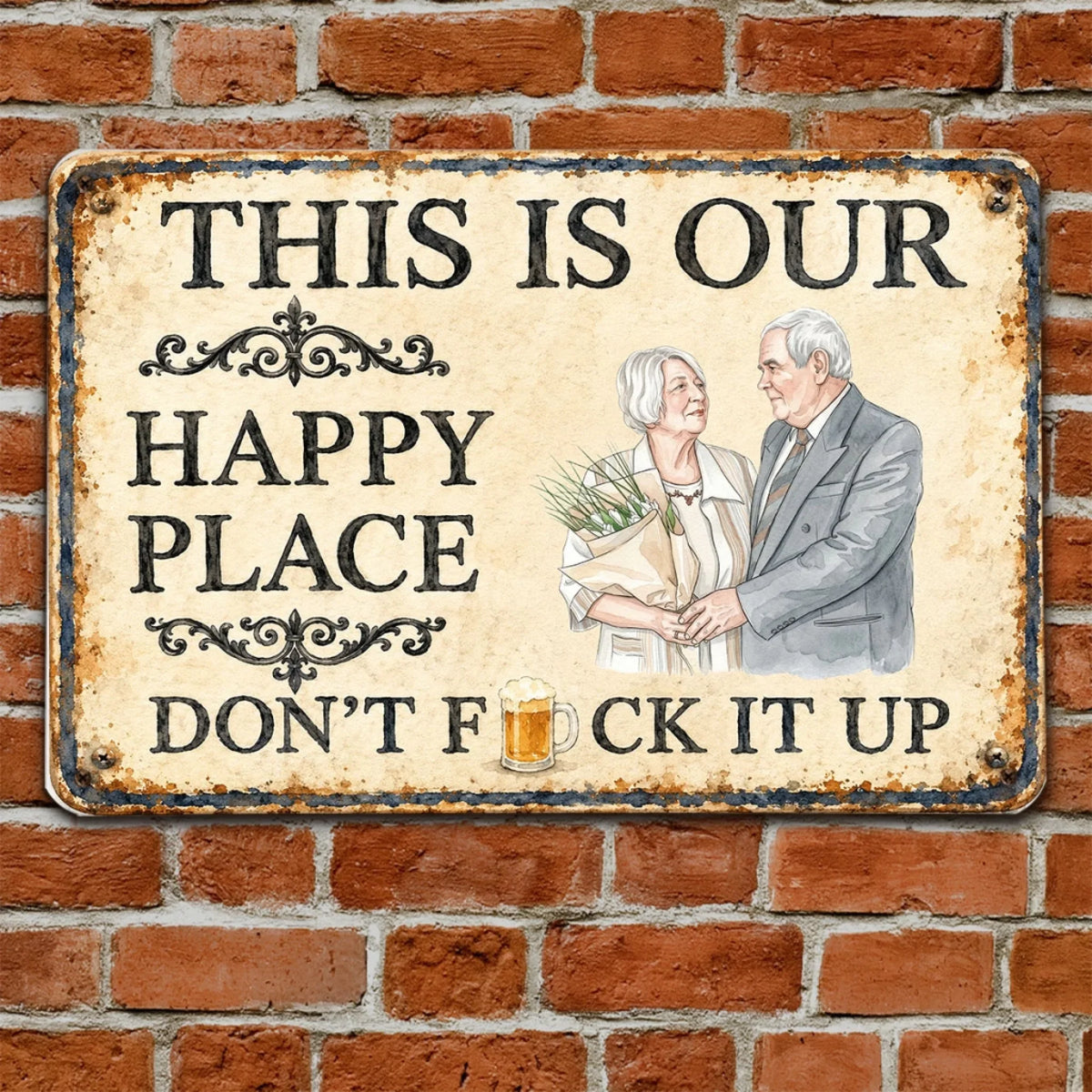 Custom Photo Couple Anniversary Wall Decor Keepsake Gift • Funny Beer Couple - Personalized Metal Sign