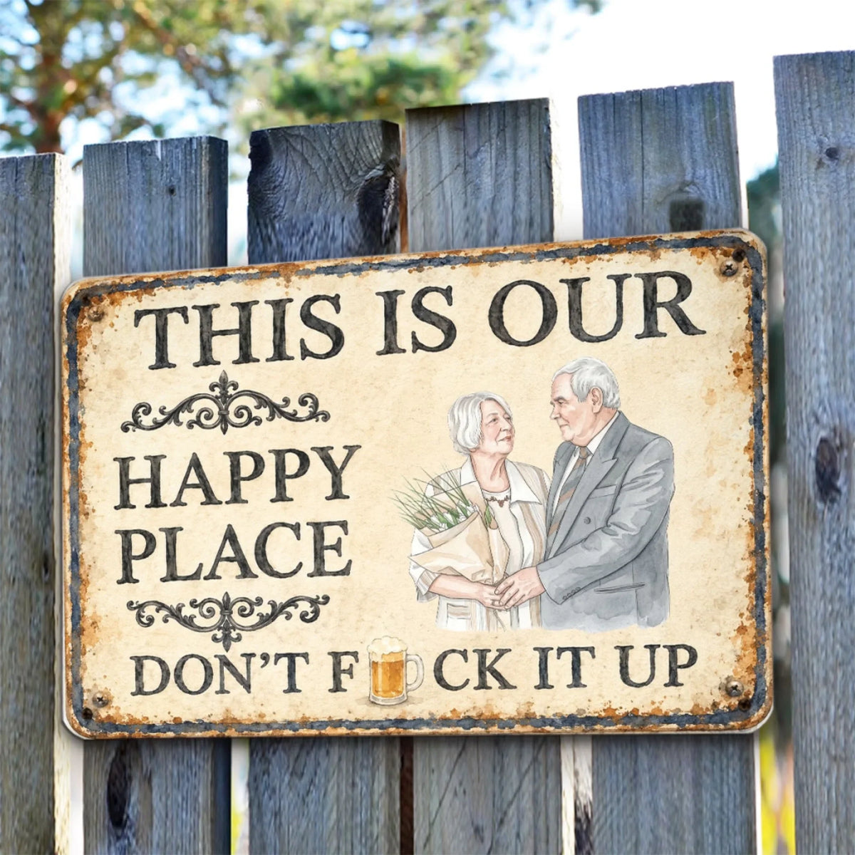 Custom Photo Couple Anniversary Wall Decor Keepsake Gift • Funny Beer Couple - Personalized Metal Sign