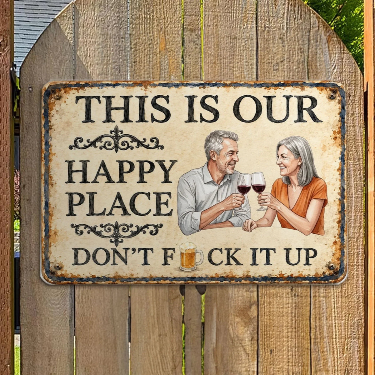 Custom Photo Couple Anniversary Wall Decor Keepsake Gift • Funny Beer Couple - Personalized Metal Sign