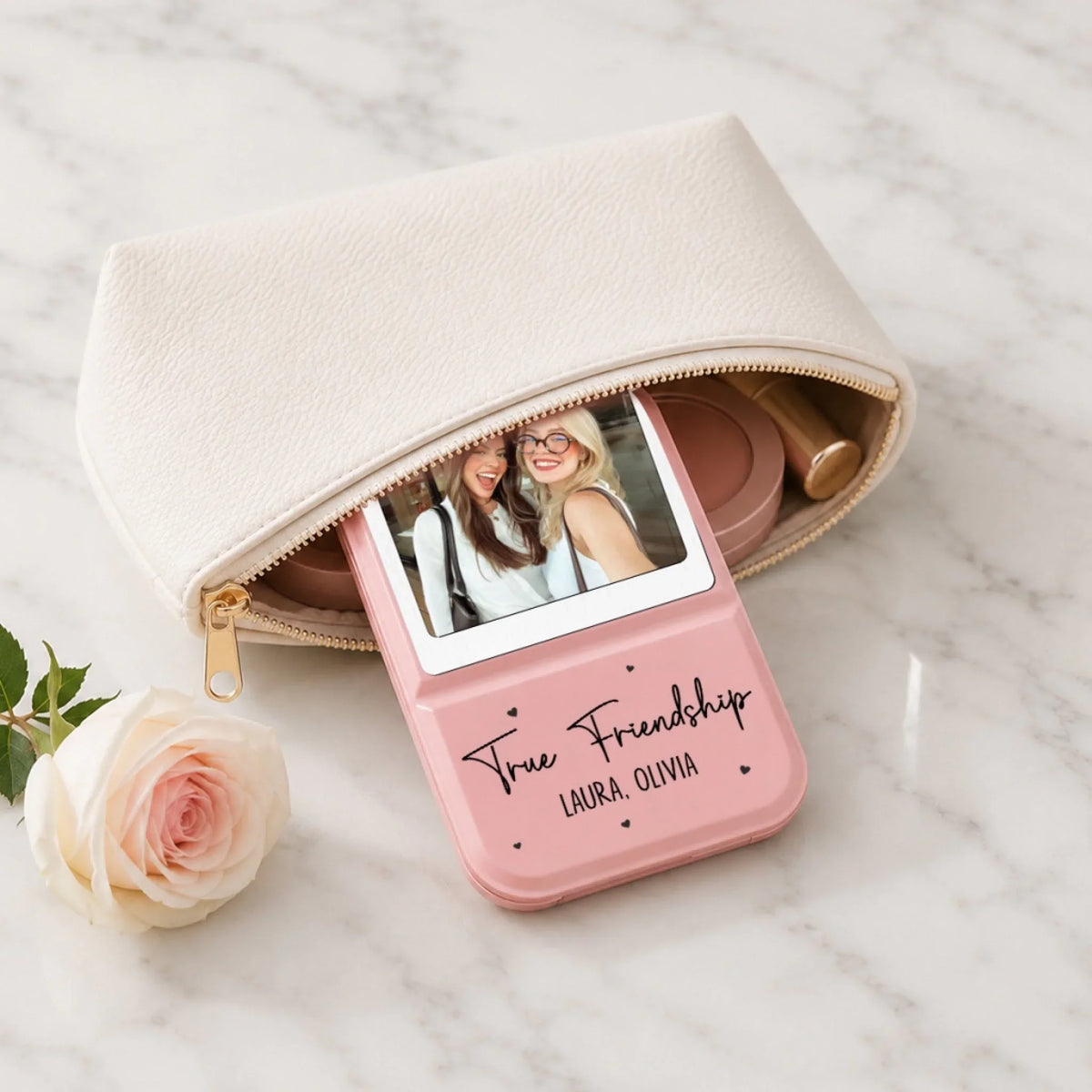 True Friendship - Personalized Pocket Leather Mirror