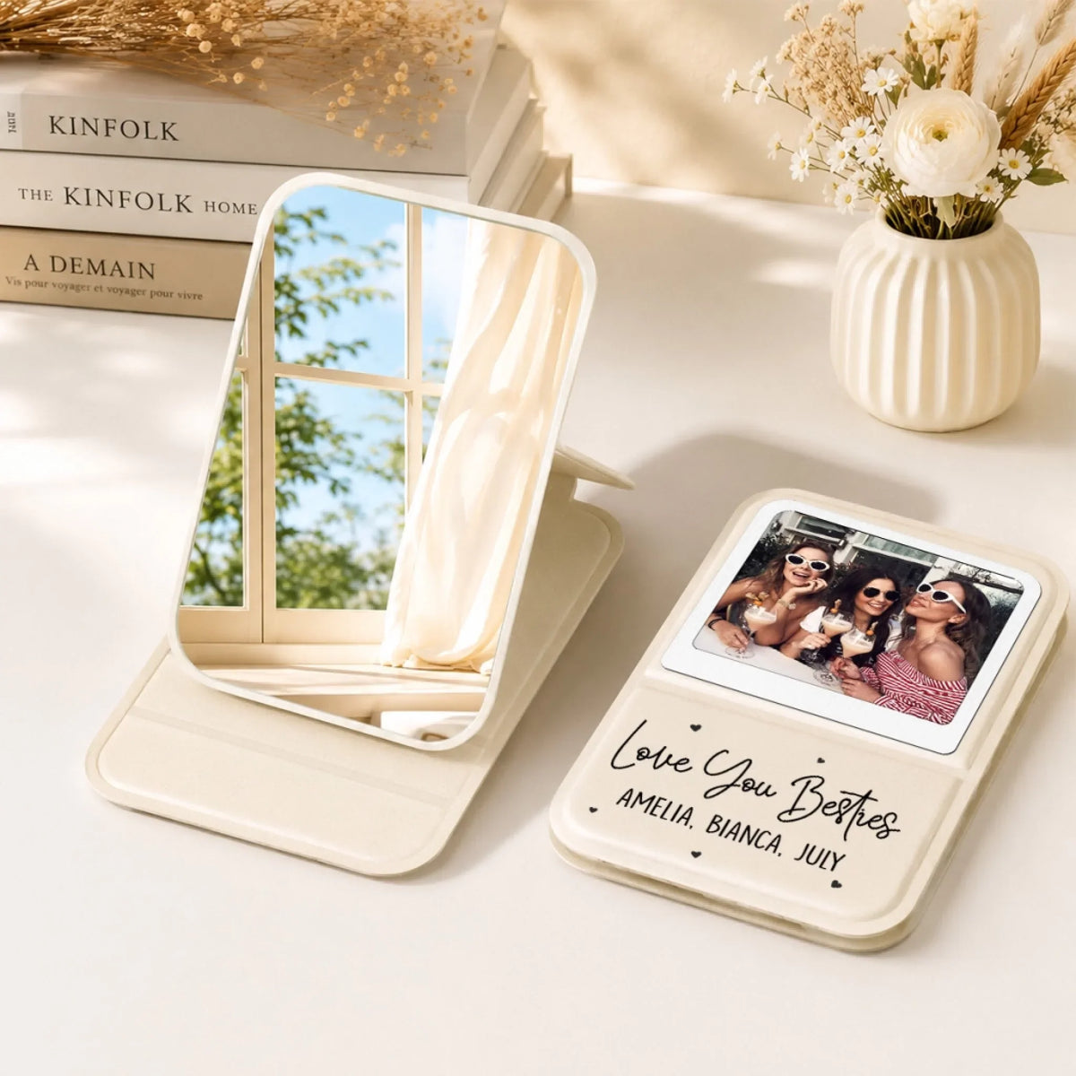 True Friendship - Personalized Pocket Leather Mirror