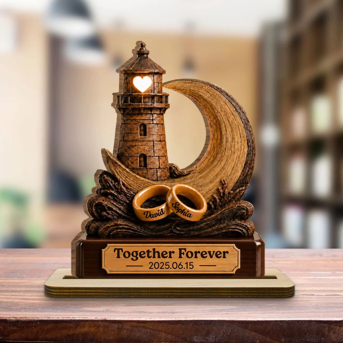 Custom Couple's Decor, Anniversary & Wedding Gift • Together Through Life - Personalized 2-Layer Wood Plaque With Flat Base