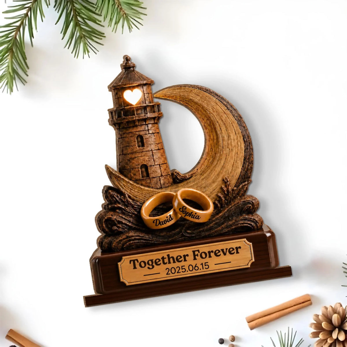 Custom Couple's Decor, Anniversary & Wedding Gift • Together Through Life - Personalized 2-Layer Wood Plaque With Flat Base