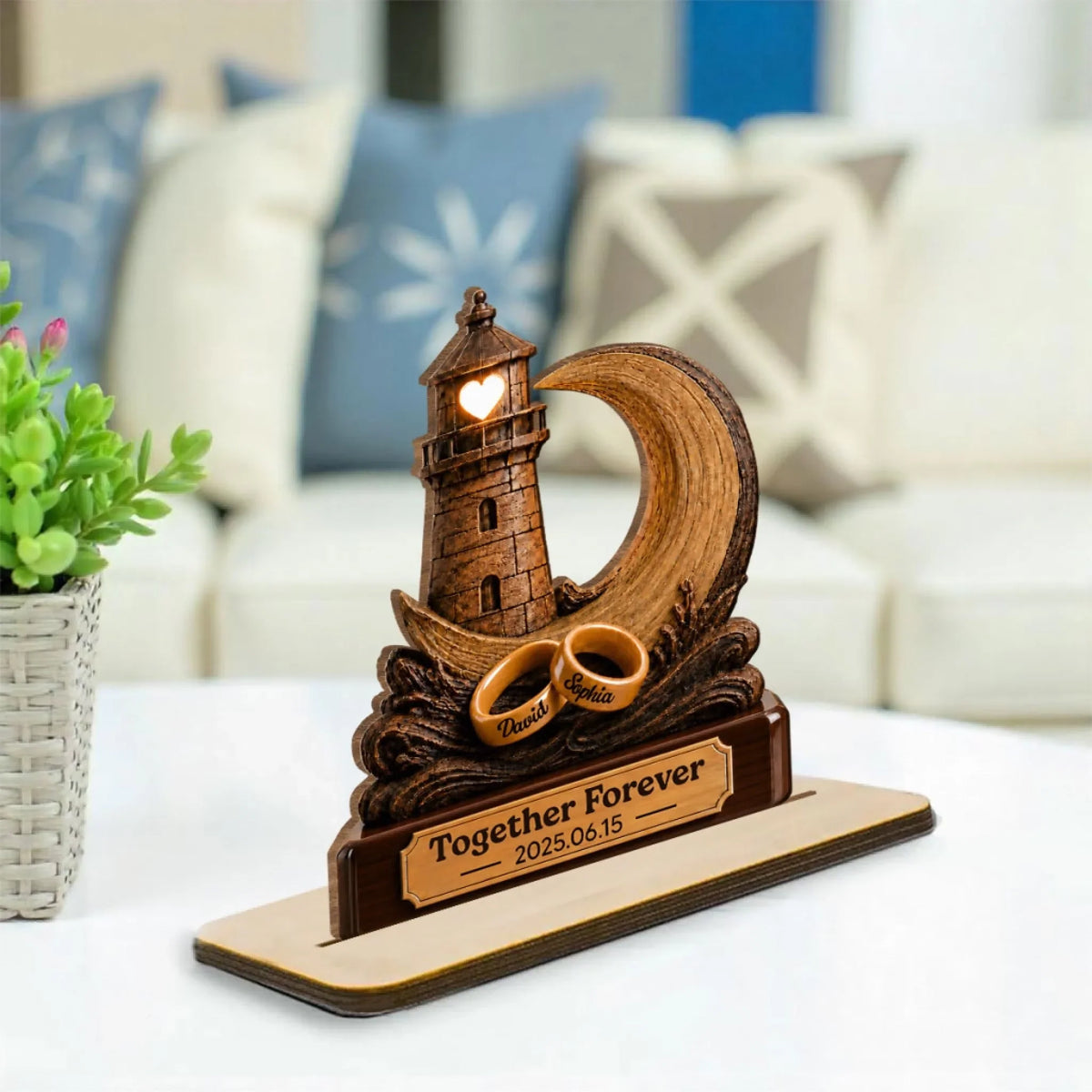 Custom Couple's Decor, Anniversary & Wedding Gift • Together Through Life - Personalized 2-Layer Wood Plaque With Flat Base