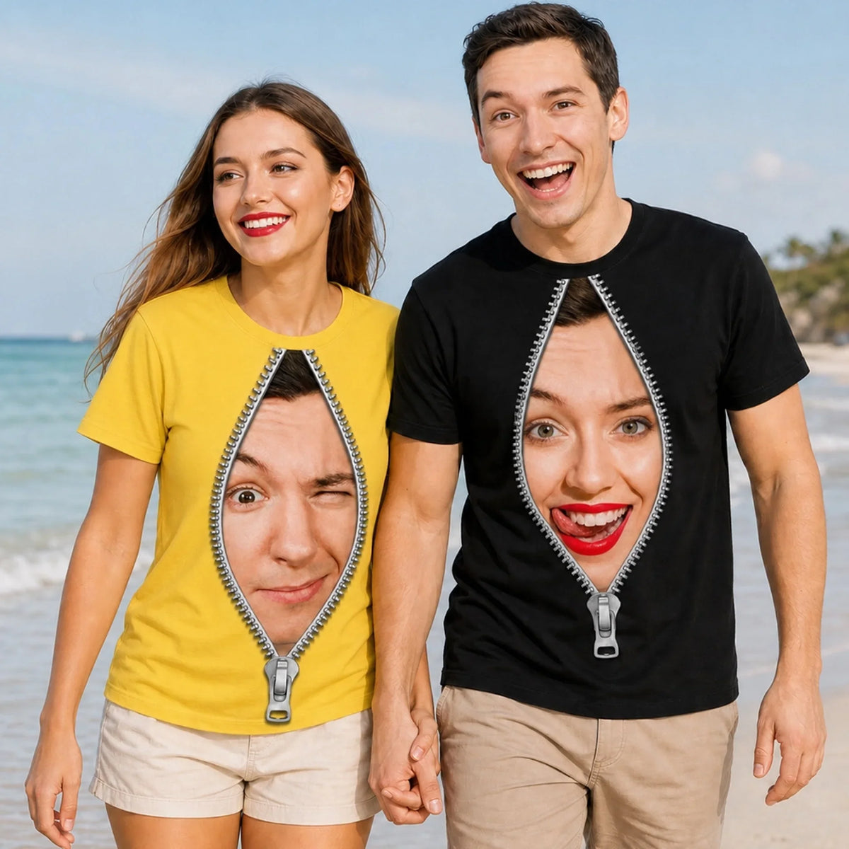 Custom Photo Photo Couple Christmas T-shirt, Anniversary Gift • Funny Couple - Personalized All-over-print T-shirt
