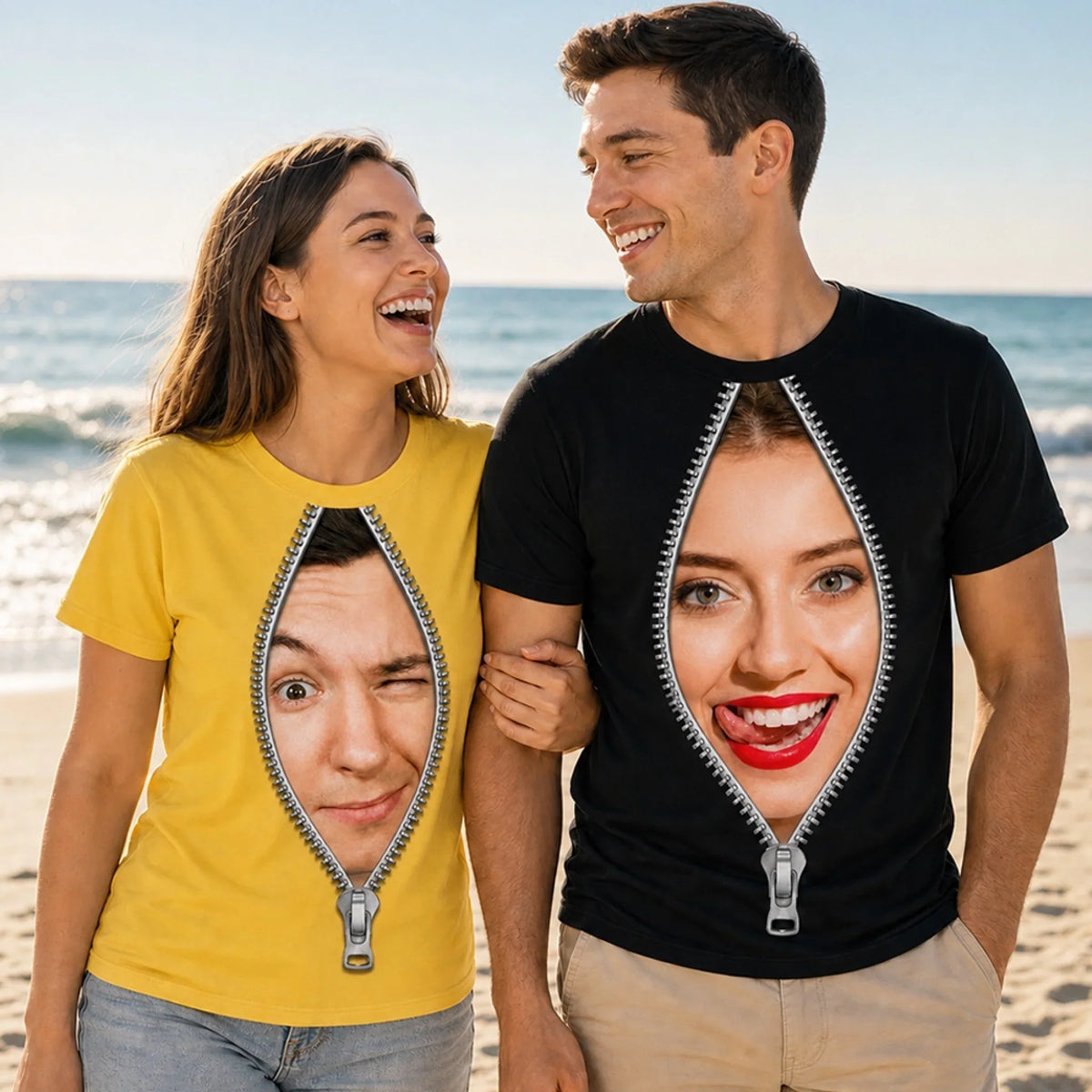 Custom Photo Photo Couple Christmas T-shirt, Anniversary Gift • Funny Couple - Personalized All-over-print T-shirt