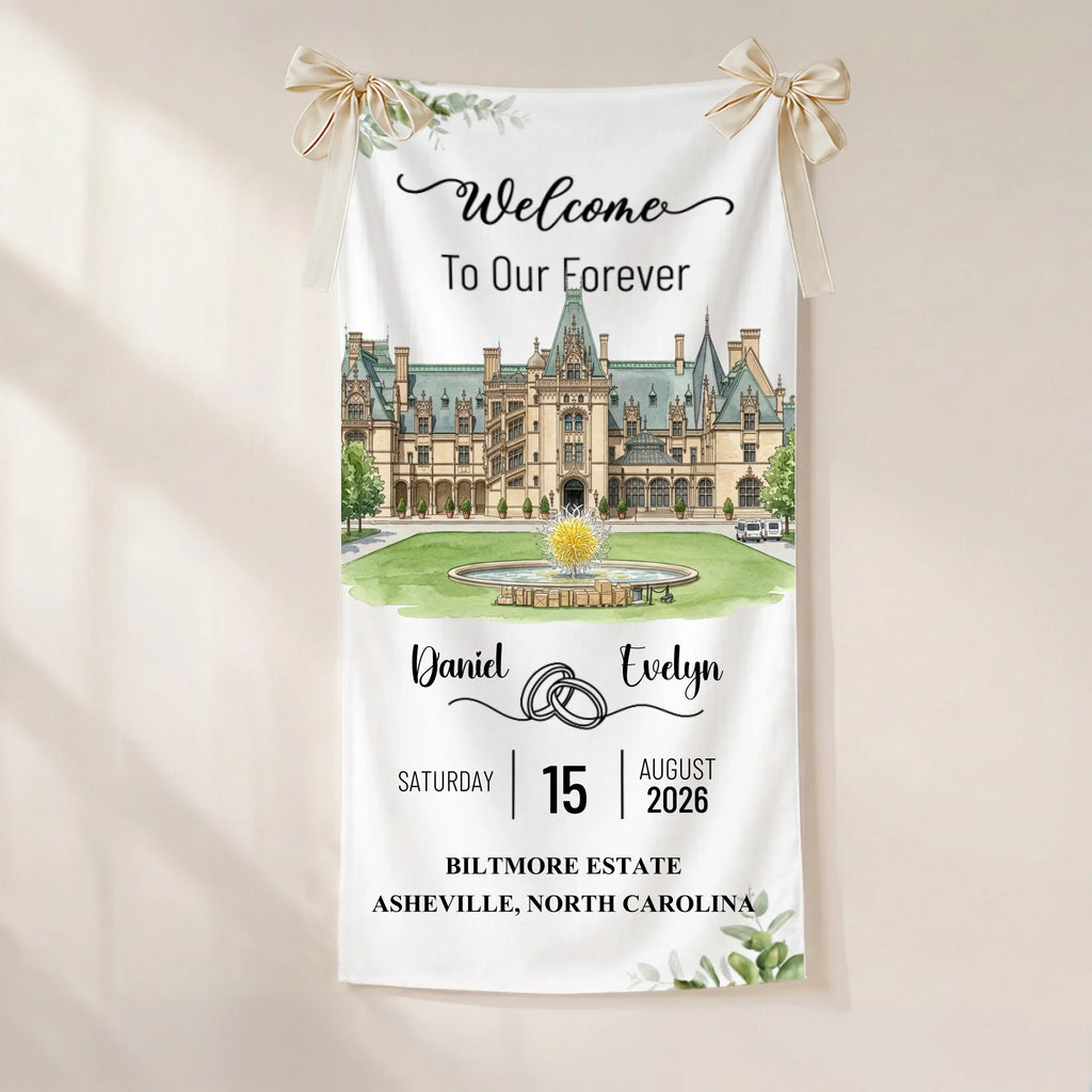 Welcome To Our Forever - Personalized Welcome Linen Sign