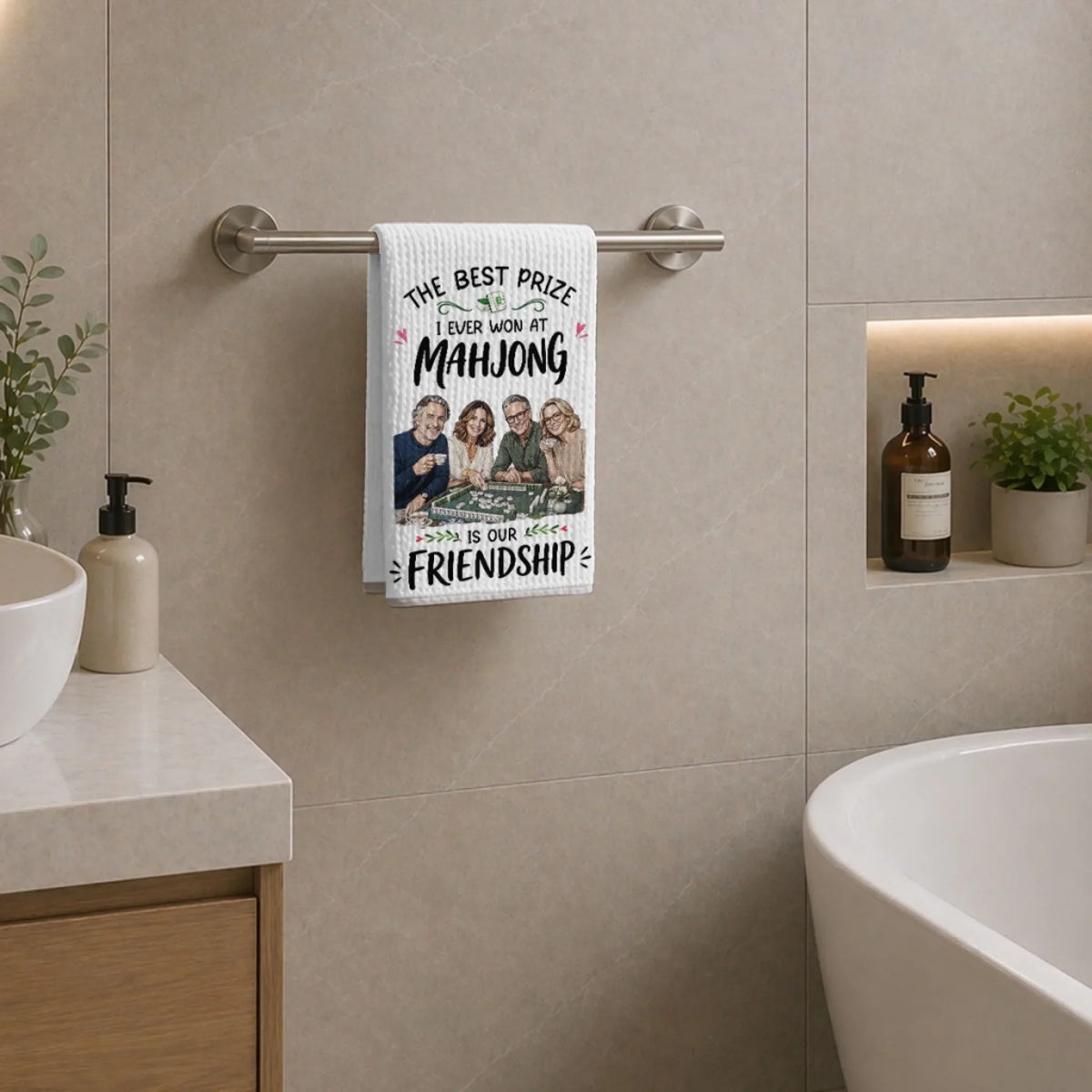 Custom Best Friend Kitchen Towel With Names, Birthday Christmas Gift For Friend Bestie • Every Tile Brings Us Closer - Personalized Kitchen Towel