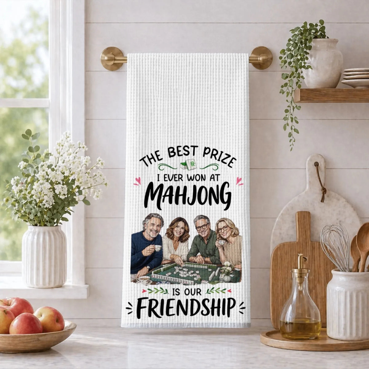 Custom Best Friend Kitchen Towel With Names, Birthday Christmas Gift For Friend Bestie • Every Tile Brings Us Closer - Personalized Kitchen Towel
