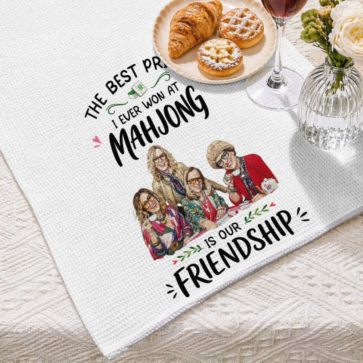 Custom Best Friend Kitchen Towel With Names, Birthday Christmas Gift For Friend Bestie • Every Tile Brings Us Closer - Personalized Kitchen Towel
