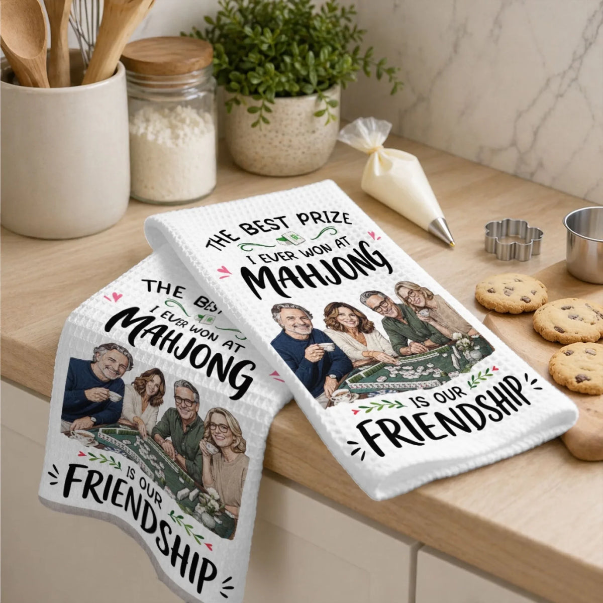 Custom Best Friend Kitchen Towel With Names, Birthday Christmas Gift For Friend Bestie • Every Tile Brings Us Closer - Personalized Kitchen Towel