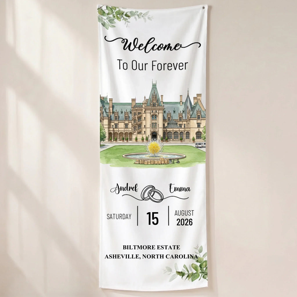 Welcome To Our Forever - Personalized Welcome Linen Sign
