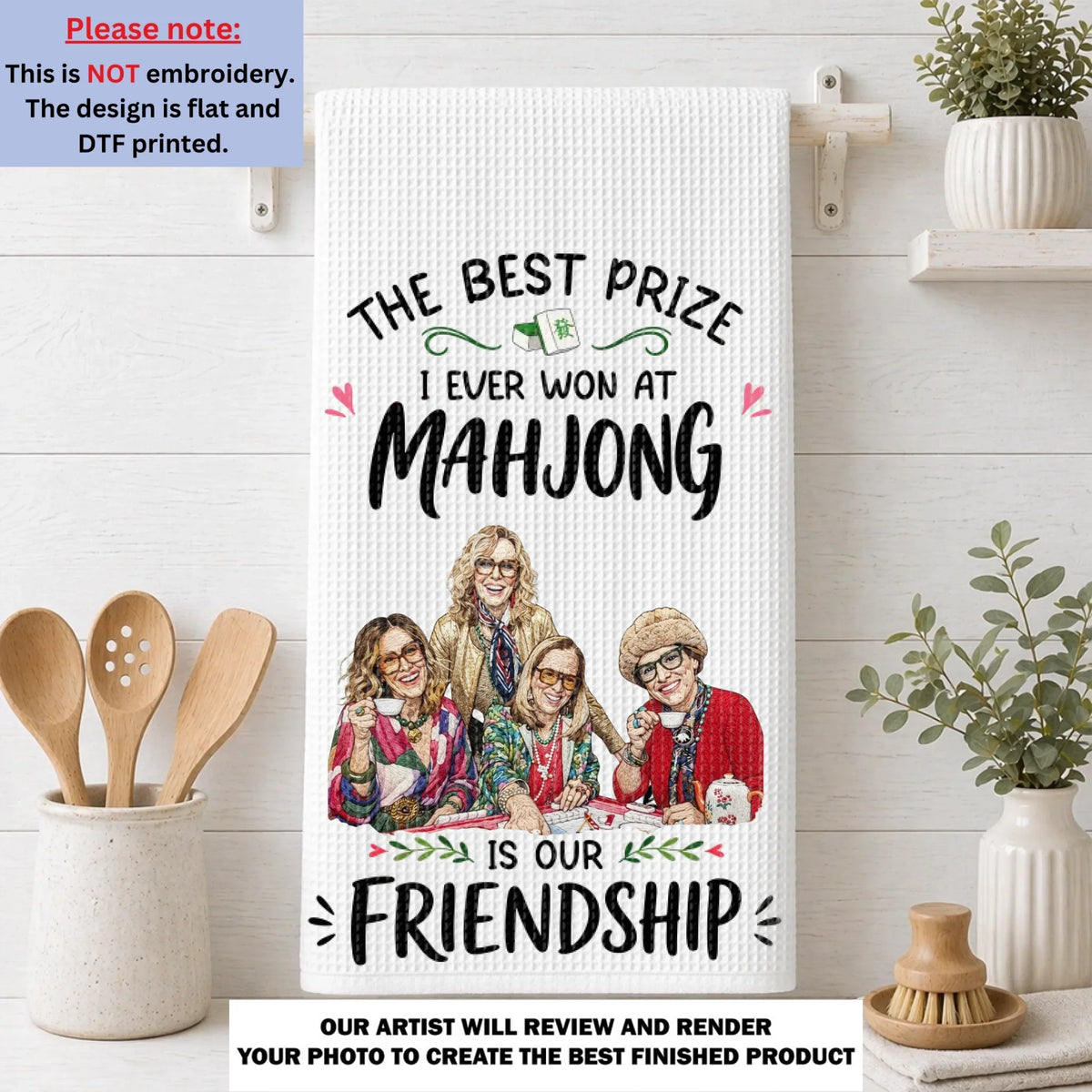 Custom Best Friend Kitchen Towel With Names, Birthday Christmas Gift For Friend Bestie • Every Tile Brings Us Closer - Personalized Kitchen Towel