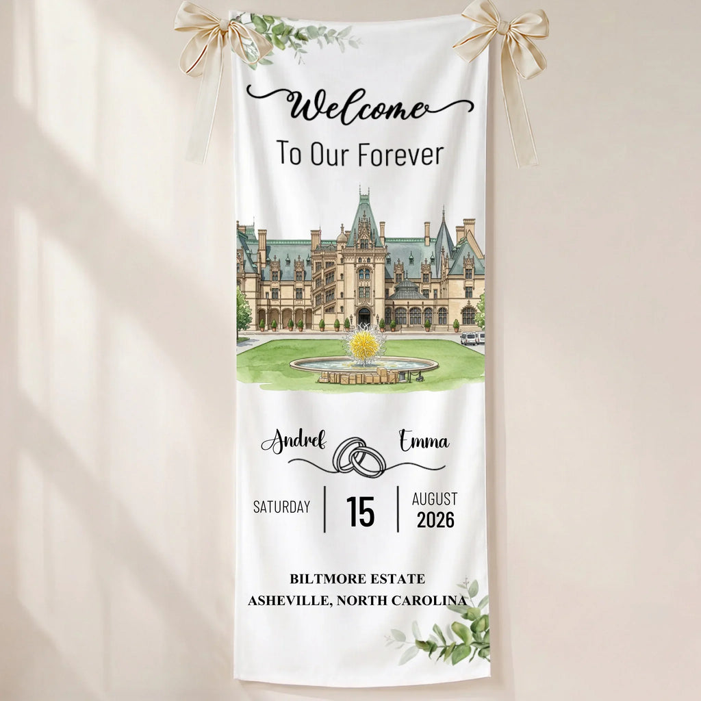 Welcome To Our Forever - Personalized Welcome Linen Sign
