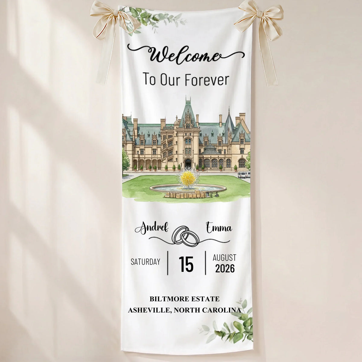 Welcome To Our Forever - Personalized Welcome Linen Sign