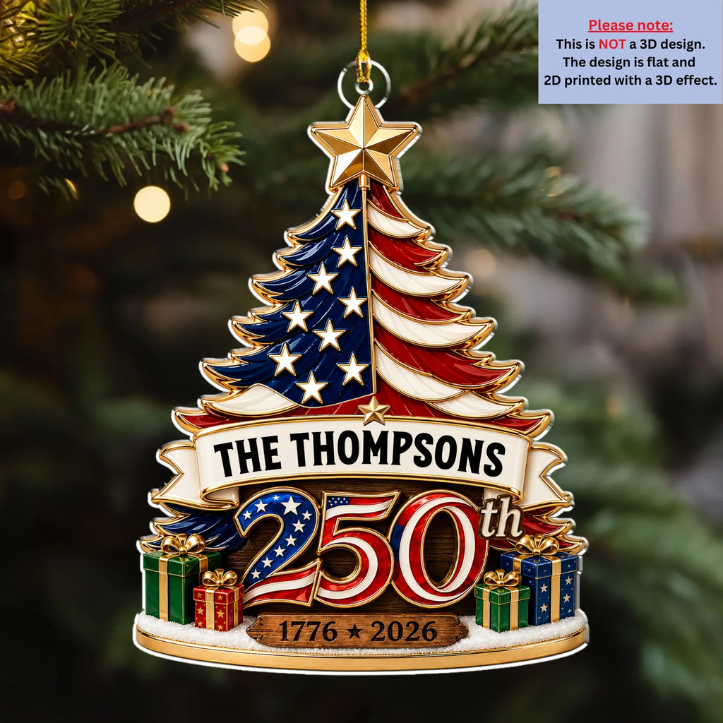 Custom Patriotic Christmas Ornament for Family, 250th Anniversary • A Patriotic Christmas To Remember - Personalized 3D Effect Acrylic Ornament