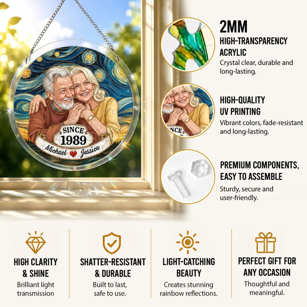 Custom Photo Couple Hanging Decor, Anniversary Valentine's Day Gifts • Love Caught In Light - Personalized Puzzle Suncatcher