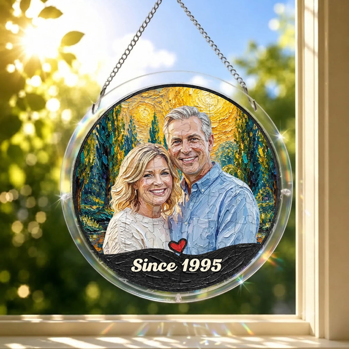 Custom Photo Couple Hanging Decor, Anniversary Valentine's Day Gifts • Anniversary - Personalized Puzzle Suncatcher