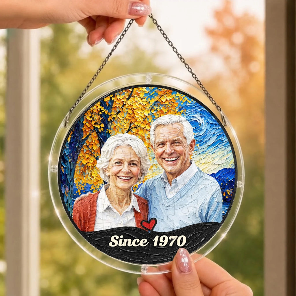 Custom Photo Couple Hanging Decor, Anniversary Valentine's Day Gifts • Anniversary - Personalized Puzzle Suncatcher
