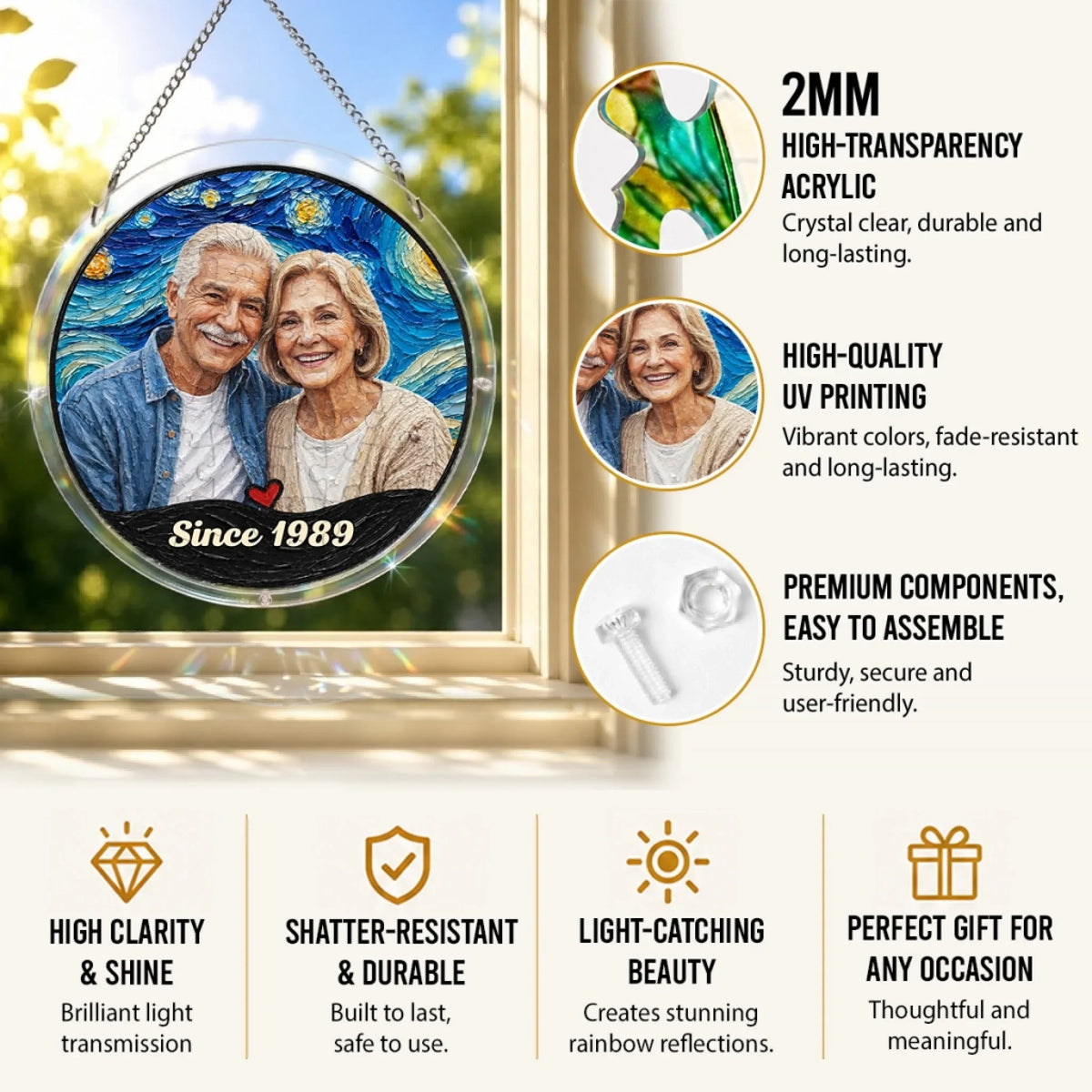Custom Photo Couple Hanging Decor, Anniversary Valentine's Day Gifts • Anniversary - Personalized Puzzle Suncatcher
