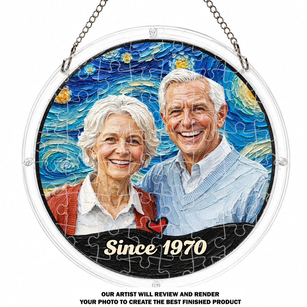 Custom Photo Couple Hanging Decor, Anniversary Valentine's Day Gifts • Anniversary - Personalized Puzzle Suncatcher