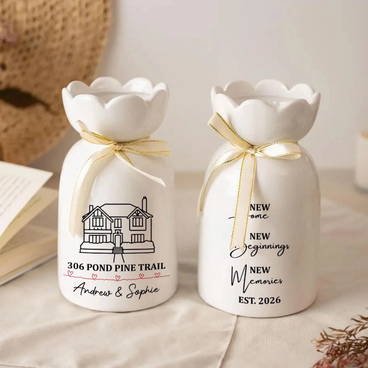 Our Forever Home - Personalized Ribbon Tie Flower Vase