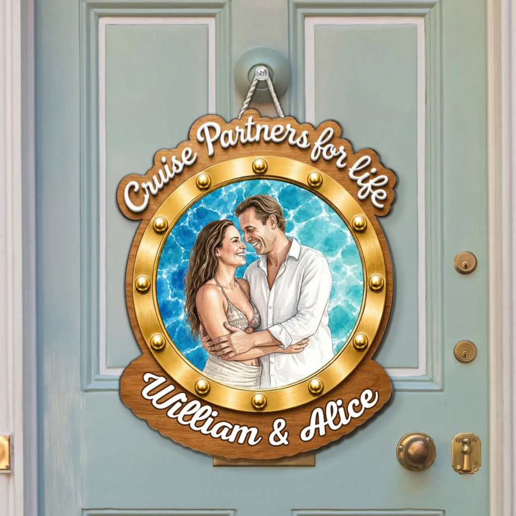 Custom Photo Family Summer Backyard, Patio & Porch Decor • Cruise Partners - Personalized Wood Sign