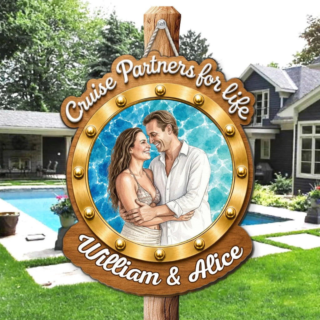 Custom Photo Family Summer Backyard, Patio & Porch Decor • Cruise Partners - Personalized Wood Sign