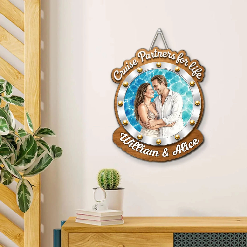 Custom Photo Family Summer Backyard, Patio & Porch Decor • Cruise Partners - Personalized Wood Sign