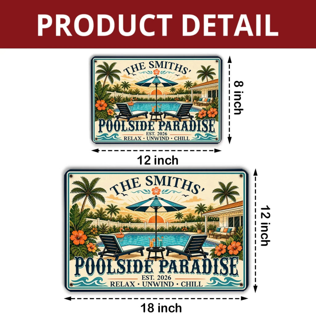 Custom Family Summer Backyard, Patio & Porch Decor • Poolside Party - Personalized Metal Sign