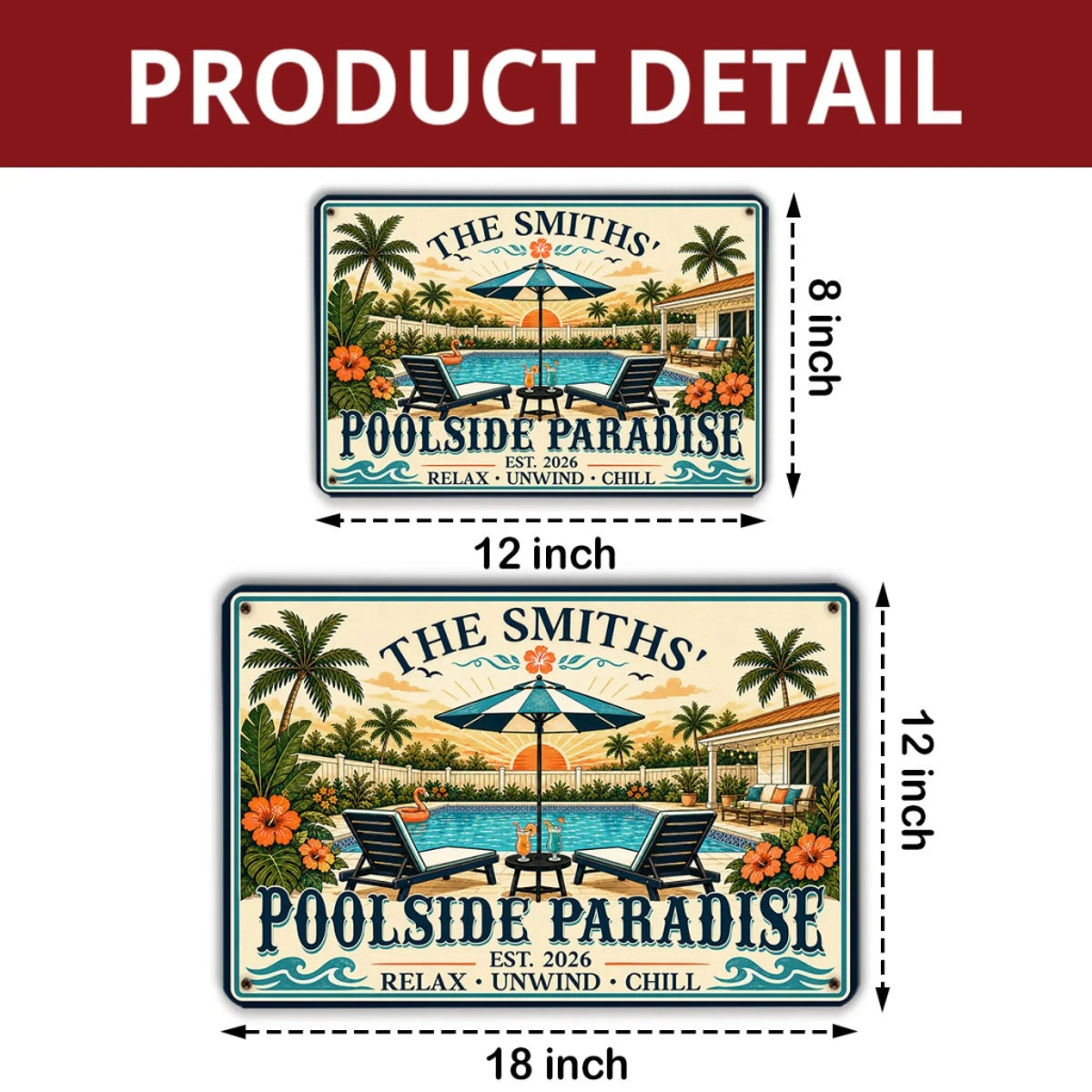 Custom Family Summer Backyard, Patio & Porch Decor • Poolside Party - Personalized Metal Sign