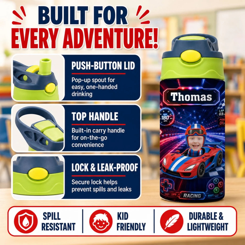 Little Driver Ahead - Personalized Water Bottle With Handle
