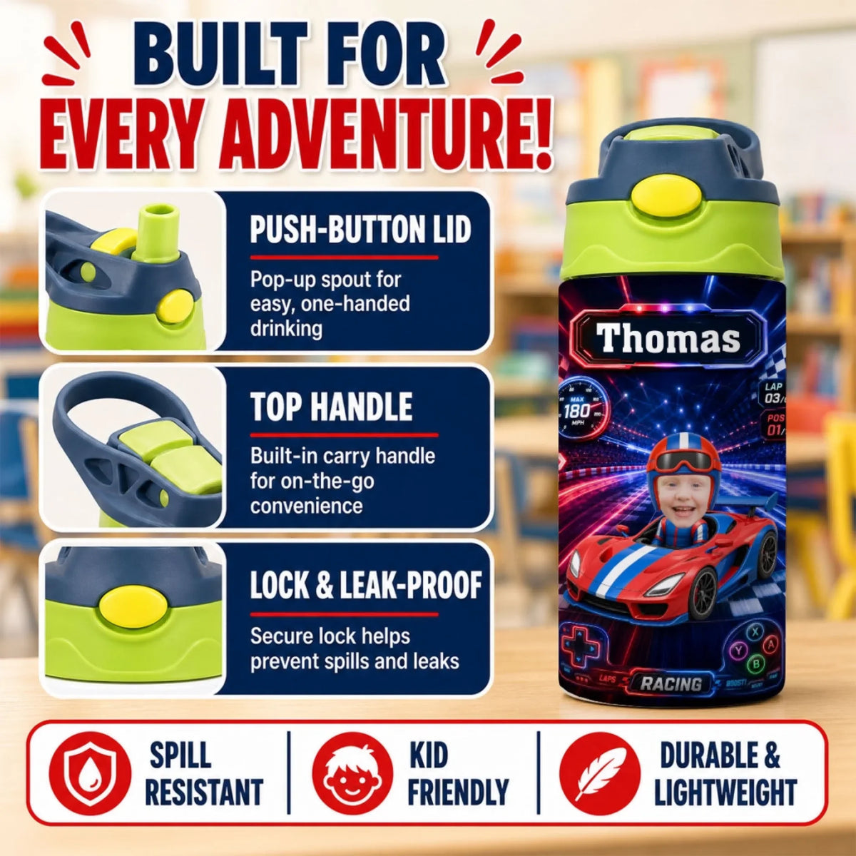 Little Driver Ahead - Personalized Water Bottle With Handle