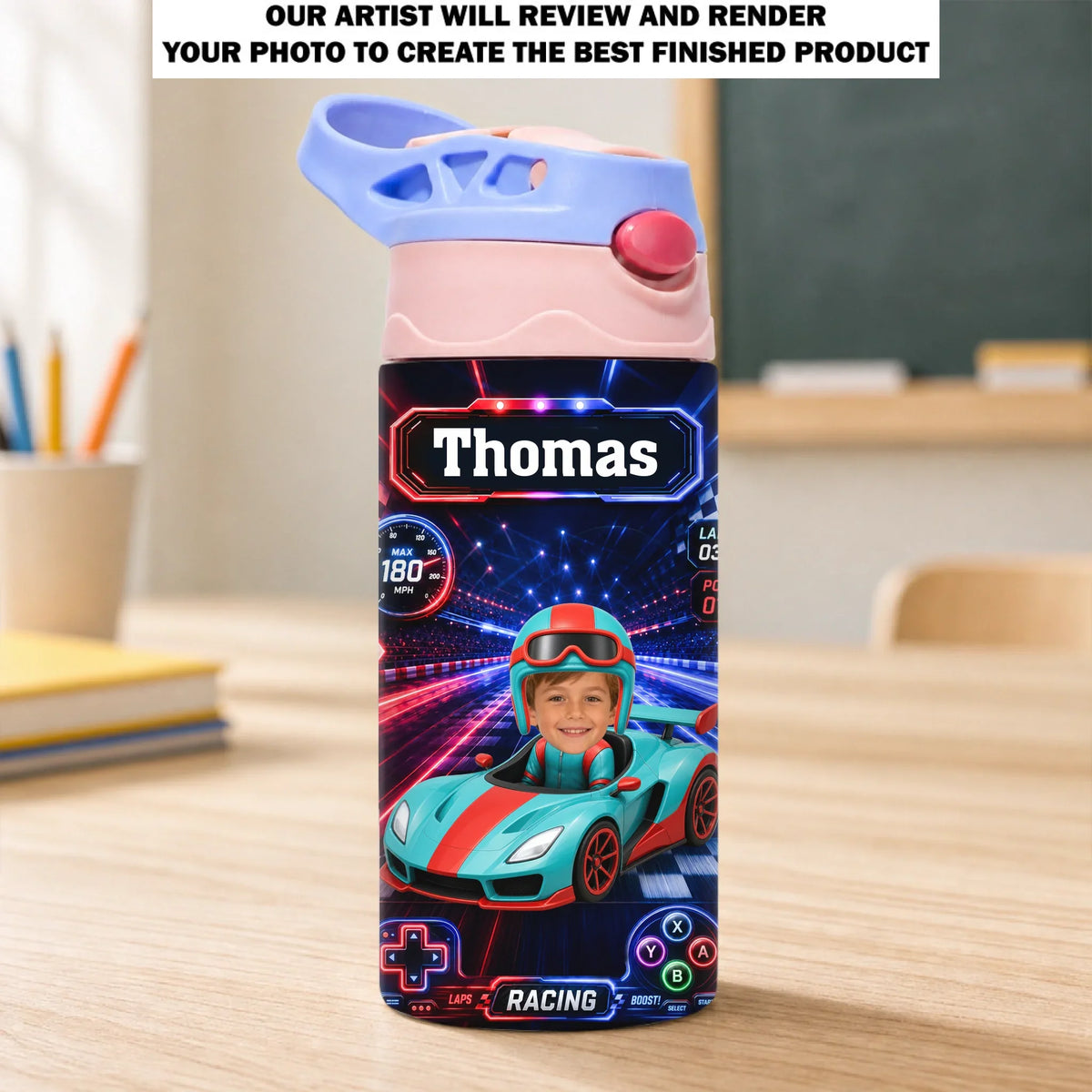Little Driver Ahead - Personalized Water Bottle With Handle