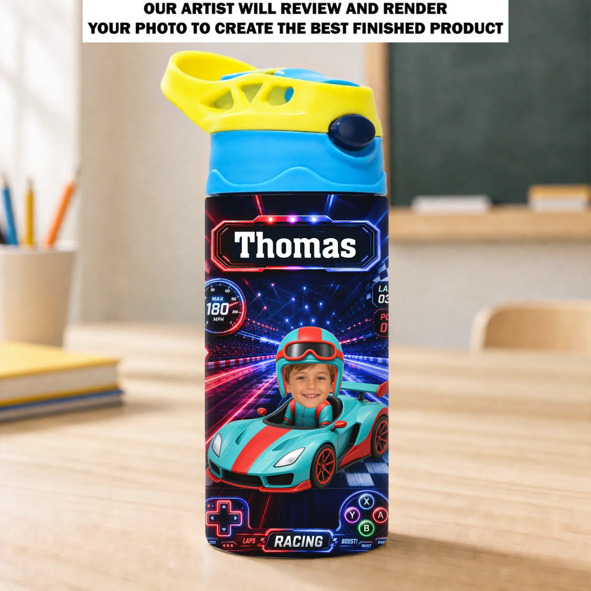 Little Driver Ahead - Personalized Water Bottle With Handle