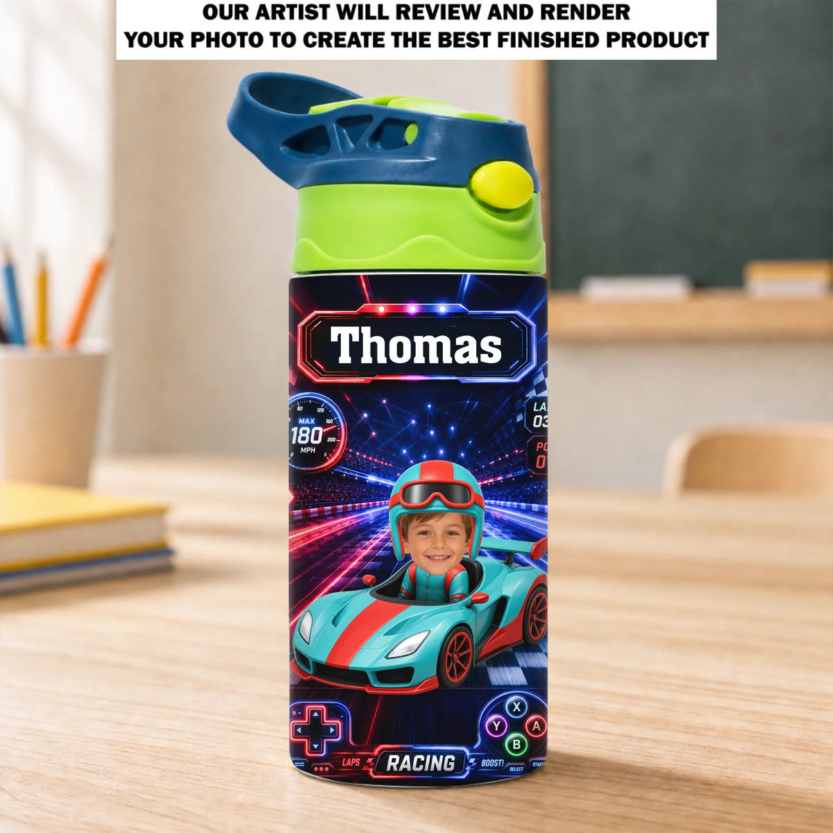 Little Driver Ahead - Personalized Water Bottle With Handle