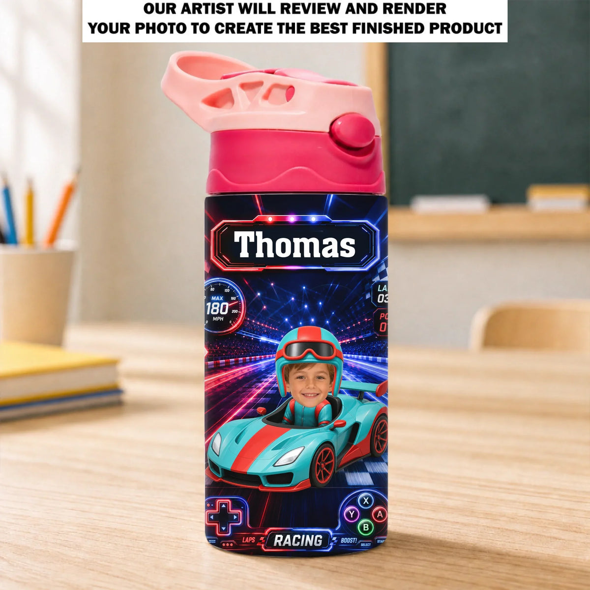 Little Driver Ahead - Personalized Water Bottle With Handle
