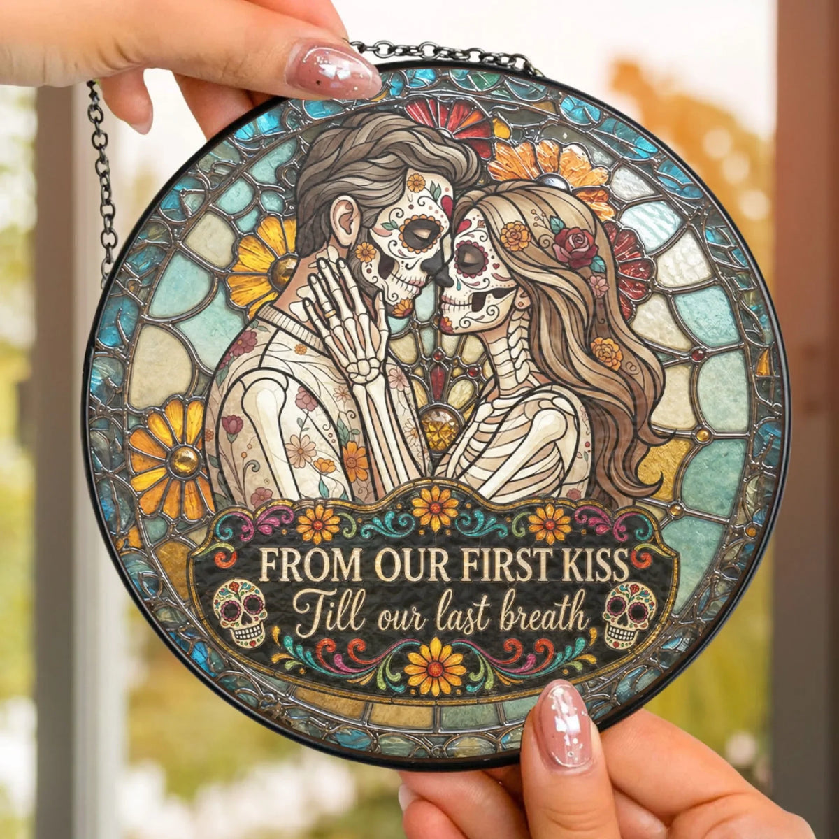 Custom Photo Couple Hanging Decor, Anniversary Valentine's Day Gifts • Eternal Lovers - Personalized Window Hanging Suncatcher